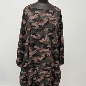 Camo Oversized Tunic Dress | Long Sleeve Balloon Hem